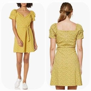 Sugarlips Hawaiian Pineapple Print size L Puff Sleeve Mini Dress yellow green
